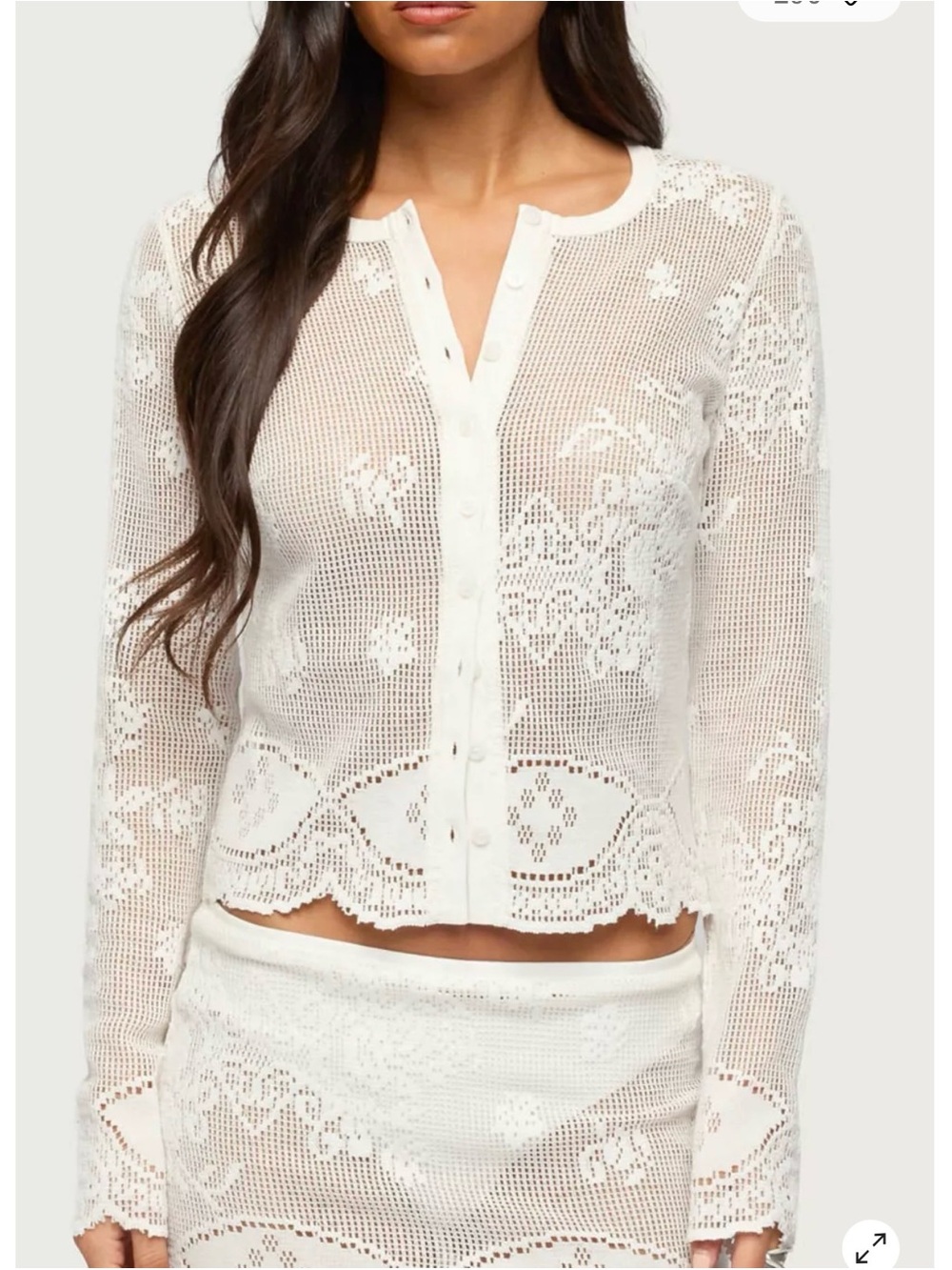 Edikted Rusa Button Up Sheer Crochet Cardigan top